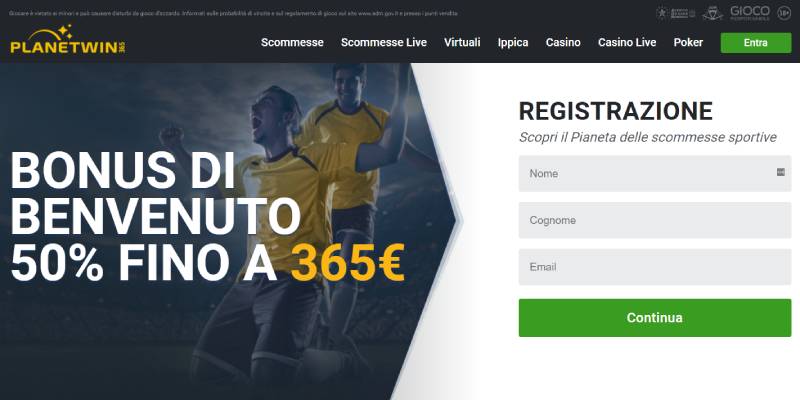 PlanetWin365 scommesse sportive online homepage