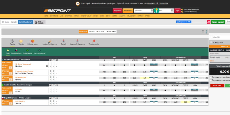 Betpoint scommesse dal vivo