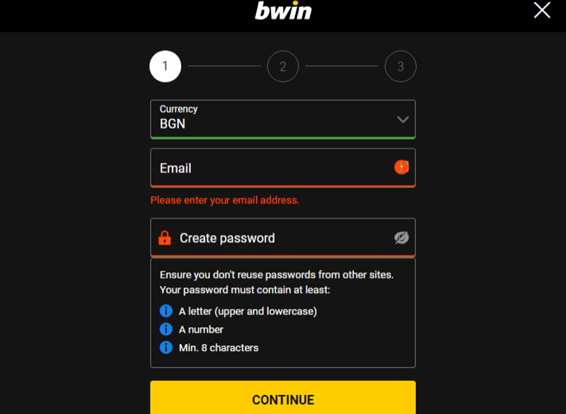 bwin pagina di registrazione