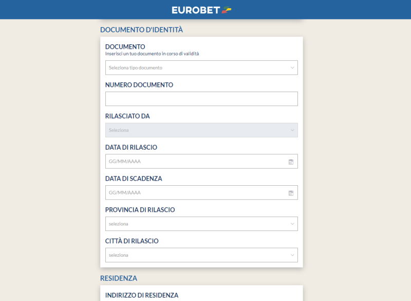 Terzo passo di registrazione su Eurobet